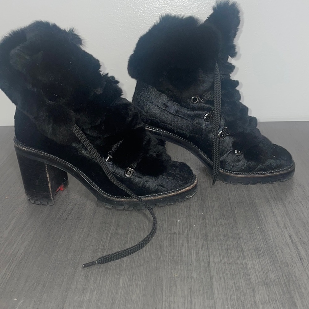 Louboutin Fanny 70 Pony & Rabbit Fur Ankle Boots 38.5